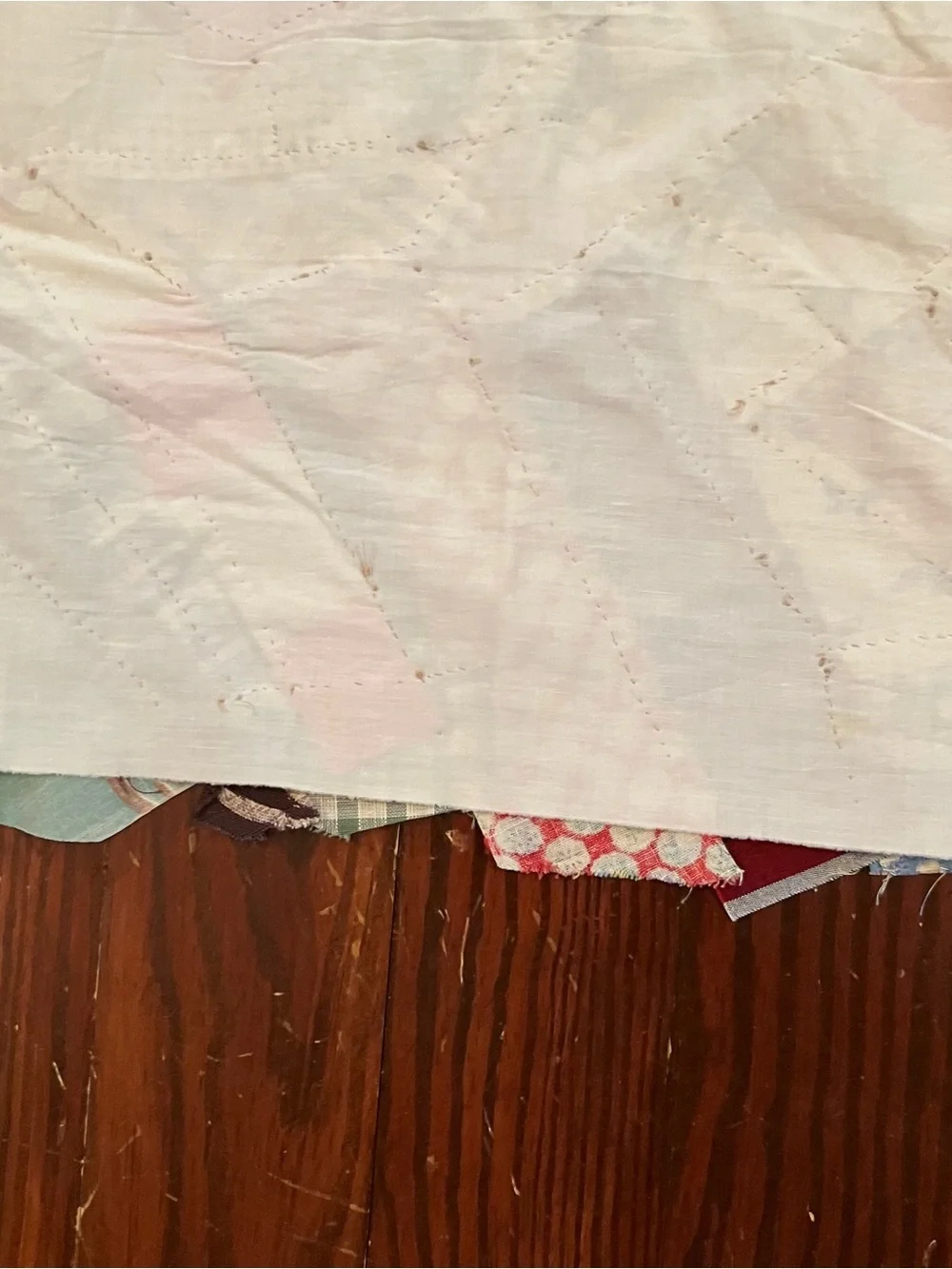 VTG Handmade Hand Pieced Stitched Scrap Crazy 72 x 88 Quilt Top Farmhouse